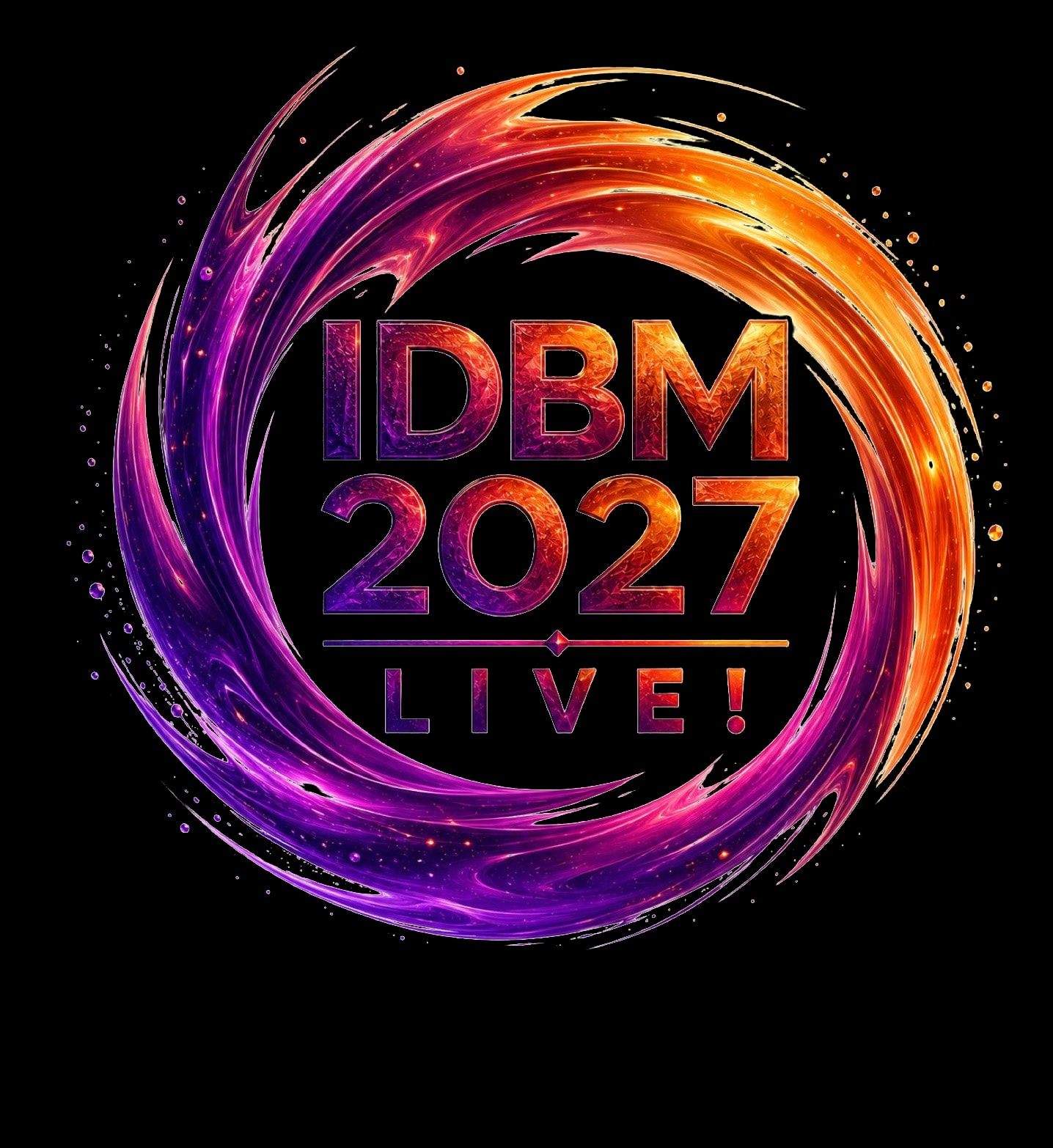 Logo IDBM 2027 LIVE! – ein leuchtender Farbwirbel